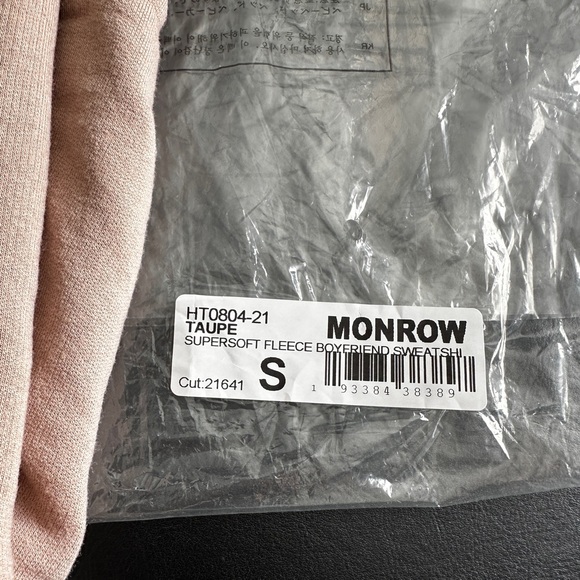$134 Monrow Supersoft Fleece Boyfriend Sweater Taupe Small - Picture 3 of 4